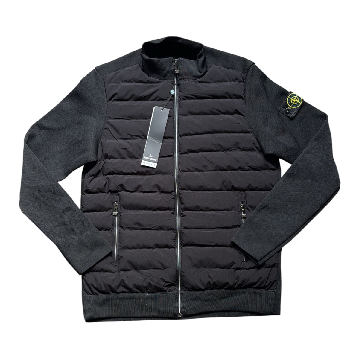STIS Black Hybrid Puffer Cardigan